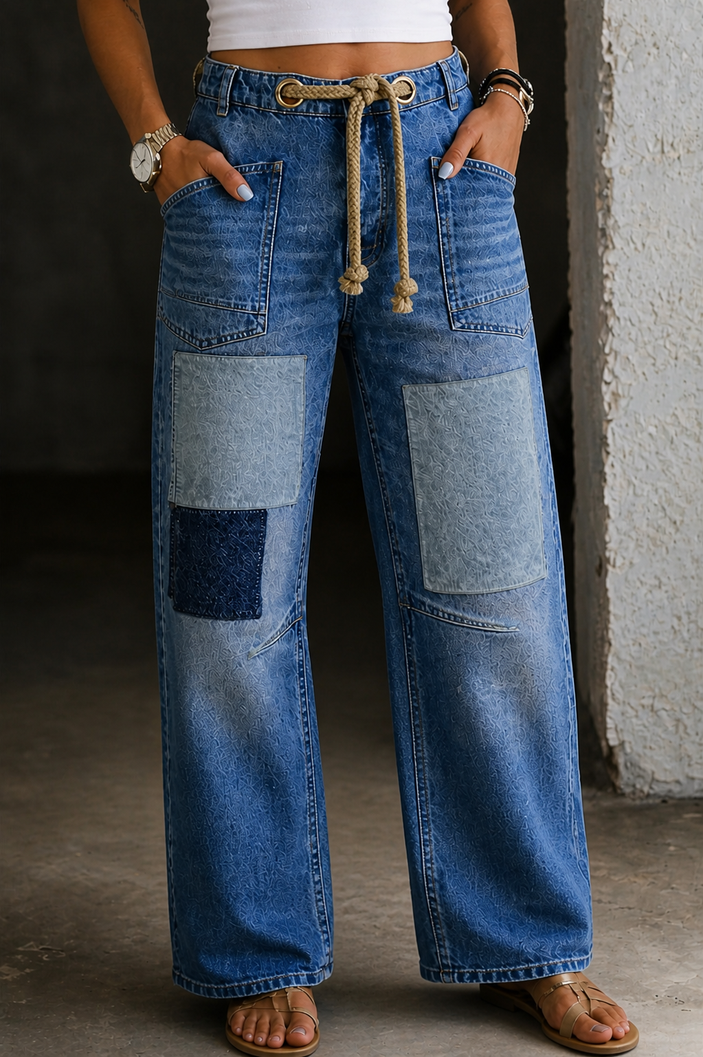 Margaret | Patchwork-Jeans mit Kordelzug