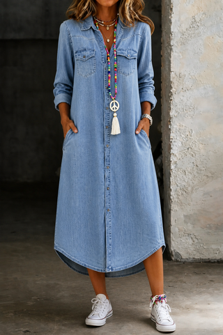 Helen | Langes Jeans-Hemdkleid