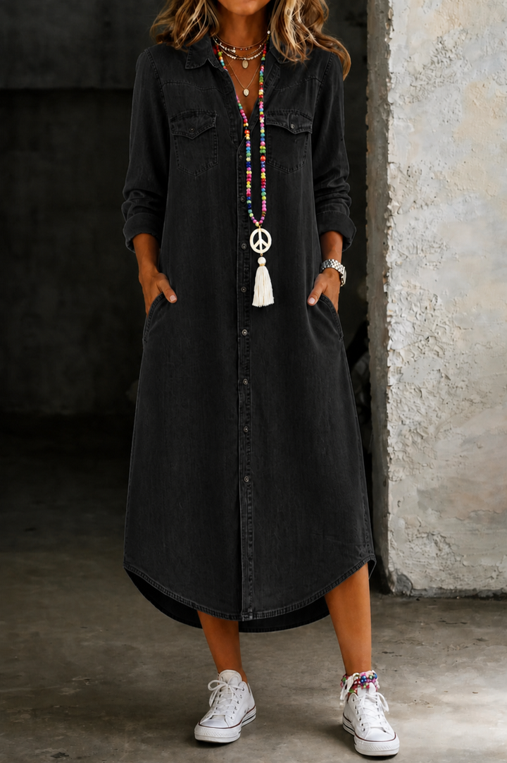 Helen | Langes Jeans-Hemdkleid