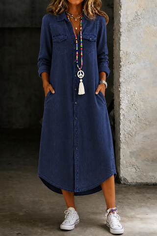 Helen | Langes Jeans-Hemdkleid