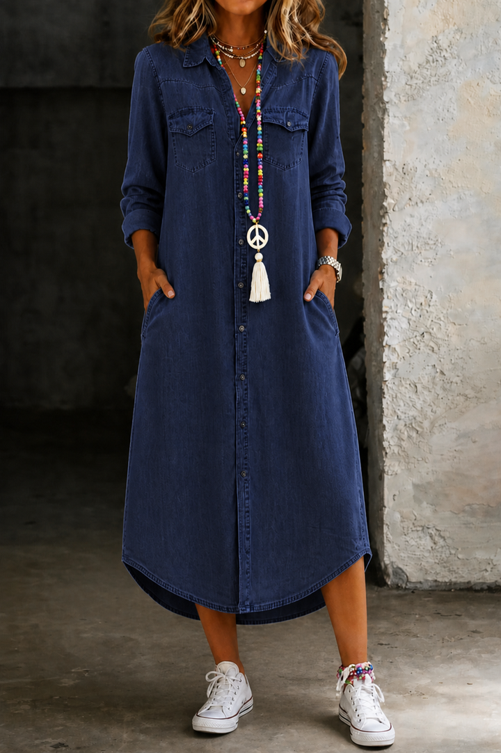 Helen | Langes Jeans-Hemdkleid
