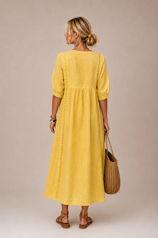 Sefi – Sommer-Midikleid aus Leinen mit Spitzendetails