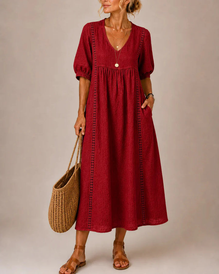 Sefi – Sommer-Midikleid aus Leinen mit Spitzendetails