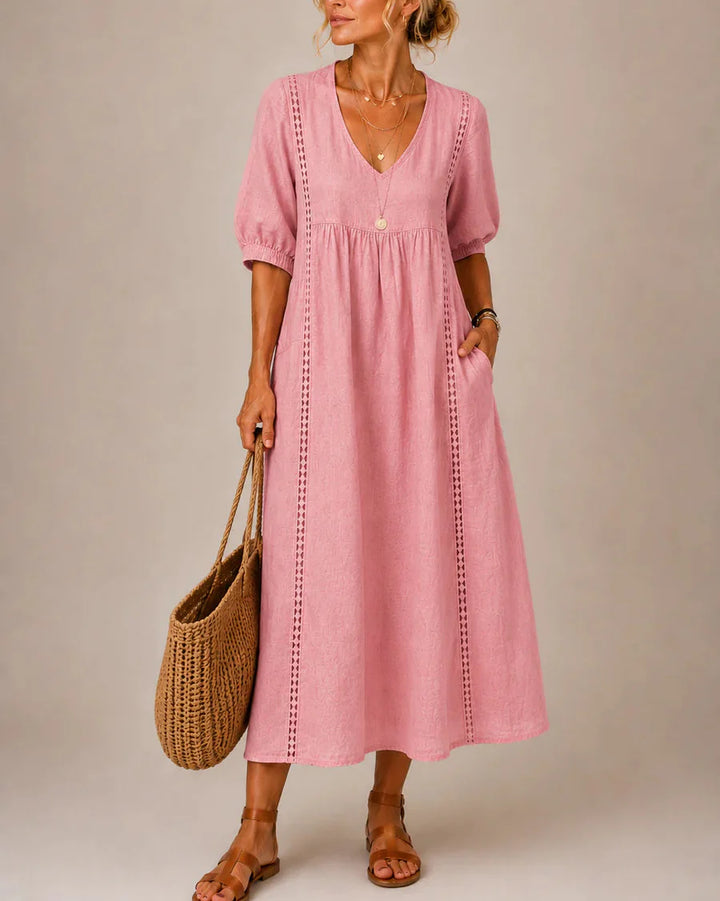 Sefi – Sommer-Midikleid aus Leinen mit Spitzendetails