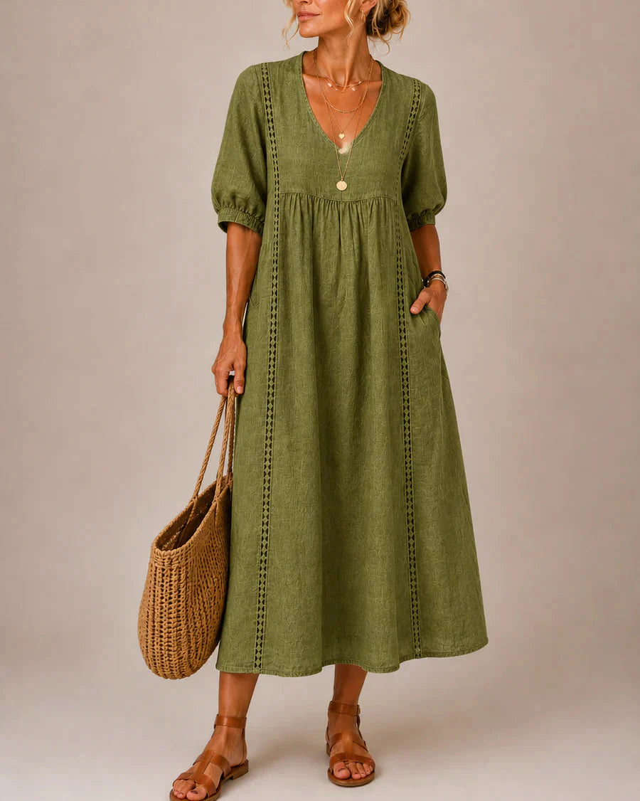 Sefi – Sommer-Midikleid aus Leinen mit Spitzendetails