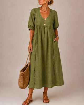 Sefi – Sommer-Midikleid aus Leinen mit Spitzendetails