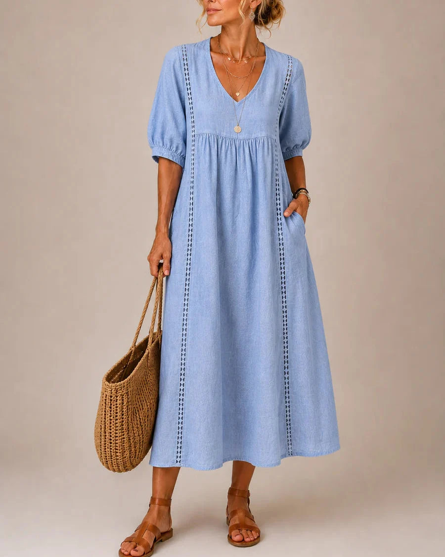 Sefi – Sommer-Midikleid aus Leinen mit Spitzendetails