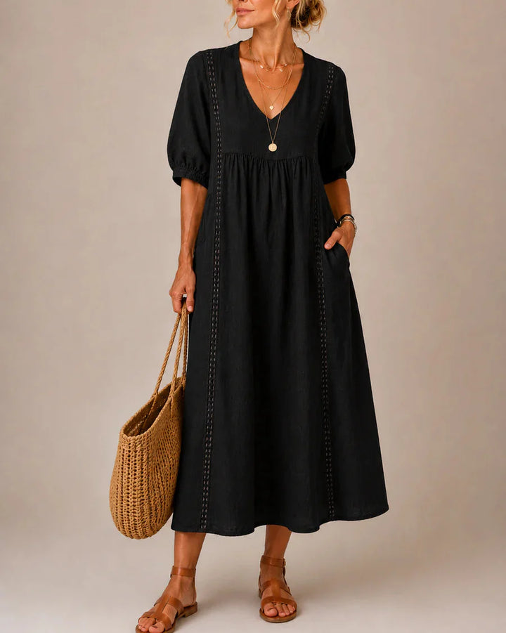 Sefi – Sommer-Midikleid aus Leinen mit Spitzendetails