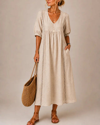Sefi – Sommer-Midikleid aus Leinen mit Spitzendetails