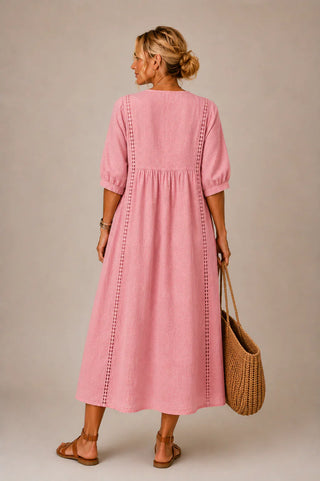 Sefi – Sommer-Midikleid aus Leinen mit Spitzendetails