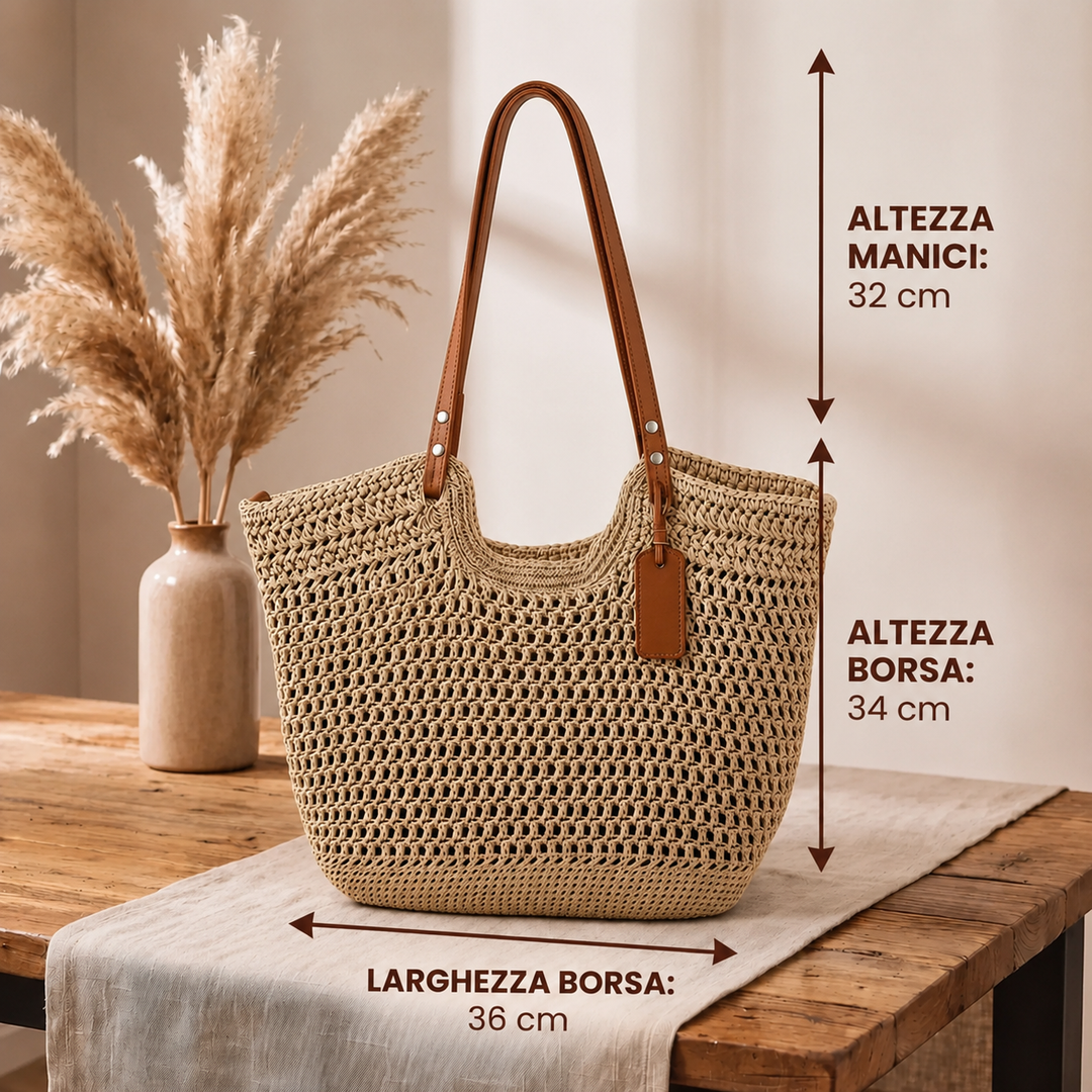 Alina – Handgehäkelte Shopper-Tasche – Hellbeige