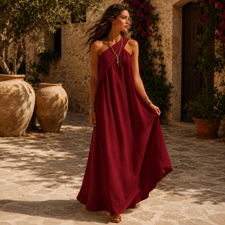 Vera – Mediterranes Maxikleid mit Wickel-Optik