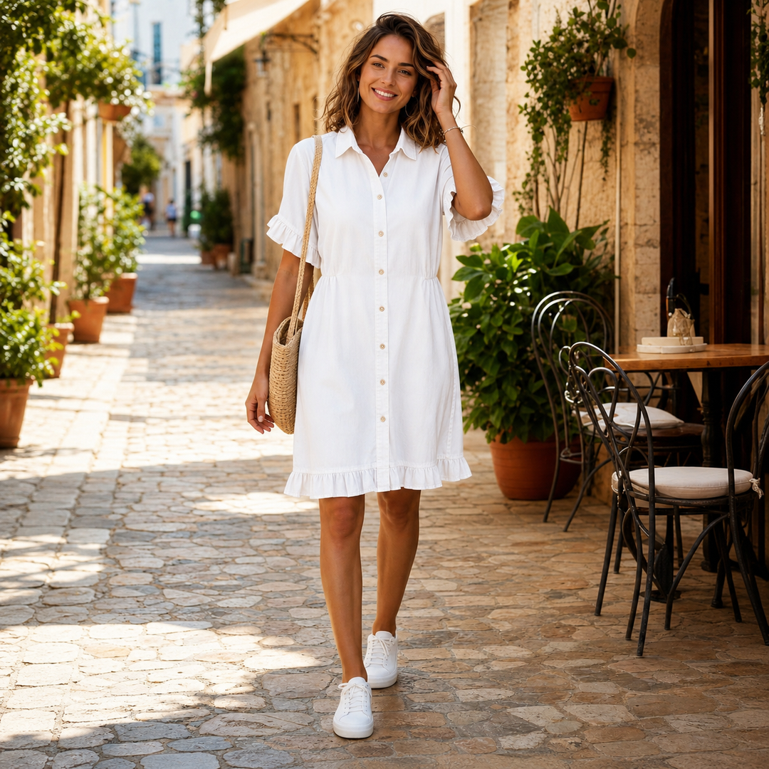 Romy | Bequemes Denim-Kleid mit schmeichelnder Raffung