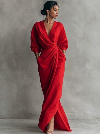 Roxa | Rosa Maxikleid mit V-Ausschnitt