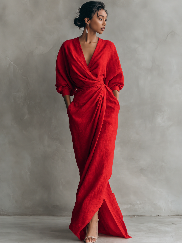Roxa | Rosa Maxikleid mit V-Ausschnitt