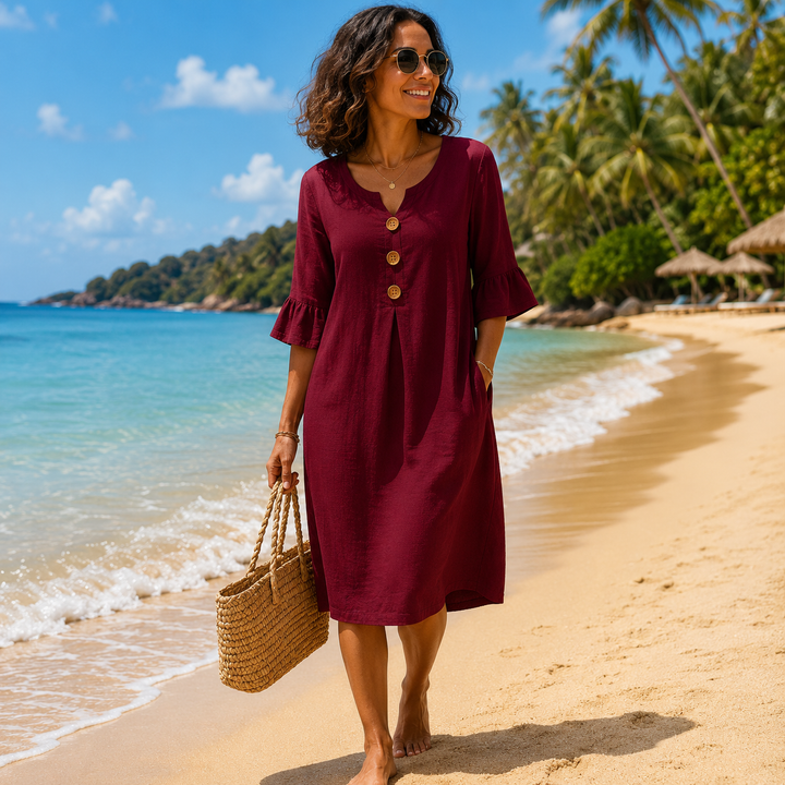 Eliana | Elegantes Leinenkleid mit V-Ausschnitt