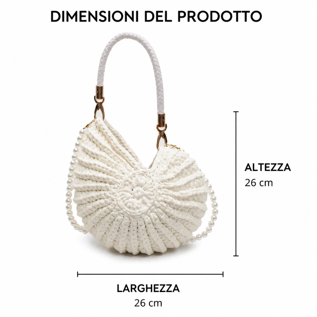 Tamara – Geflochtene Tote-Bag mit Kettenriemen – Cremeweiß