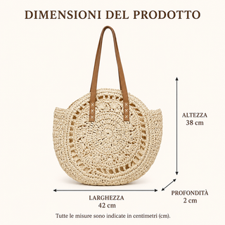 Lola – Runde Musterflecht-Tasche aus Stroh – Cognac