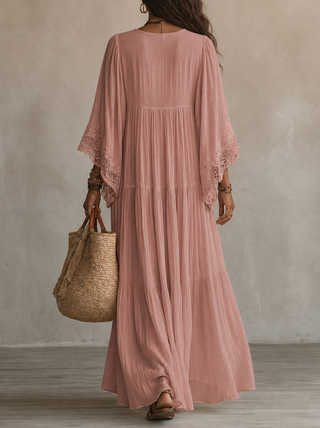 Celeste – Langes Chiffonkleid Elfenbein mit Spitze