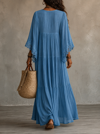 Celeste – Langes Chiffonkleid Elfenbein mit Spitze