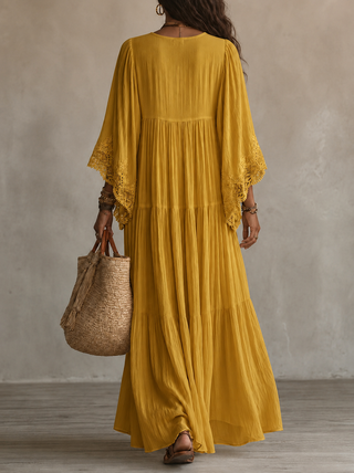 Celeste – Langes Chiffonkleid Elfenbein mit Spitze