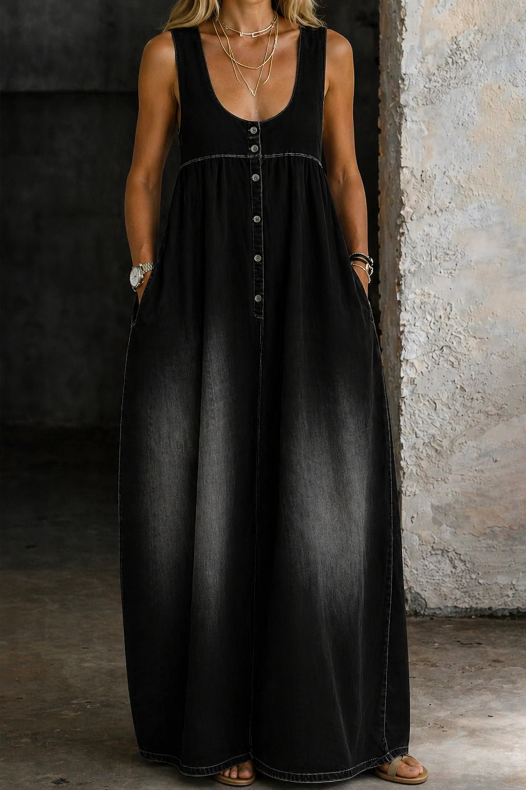 Veronica | Lockeres Jeans-Westenkleid