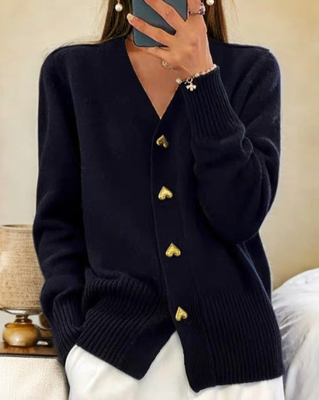 V-Ausschnitt Strickjacke – Weiche Knopf-Strickjacke