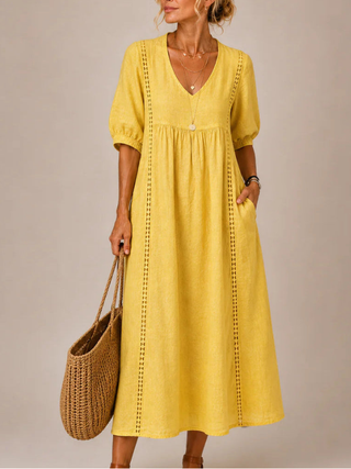 Sefi – Sommer-Midikleid aus Leinen mit Spitzendetails