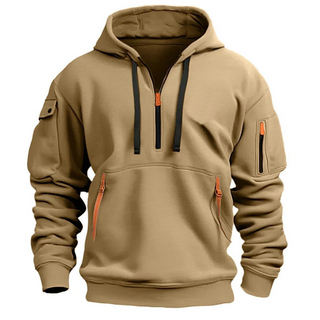 Samuel Herren Hoodie mit Reißverschlusstaschen in Khaki