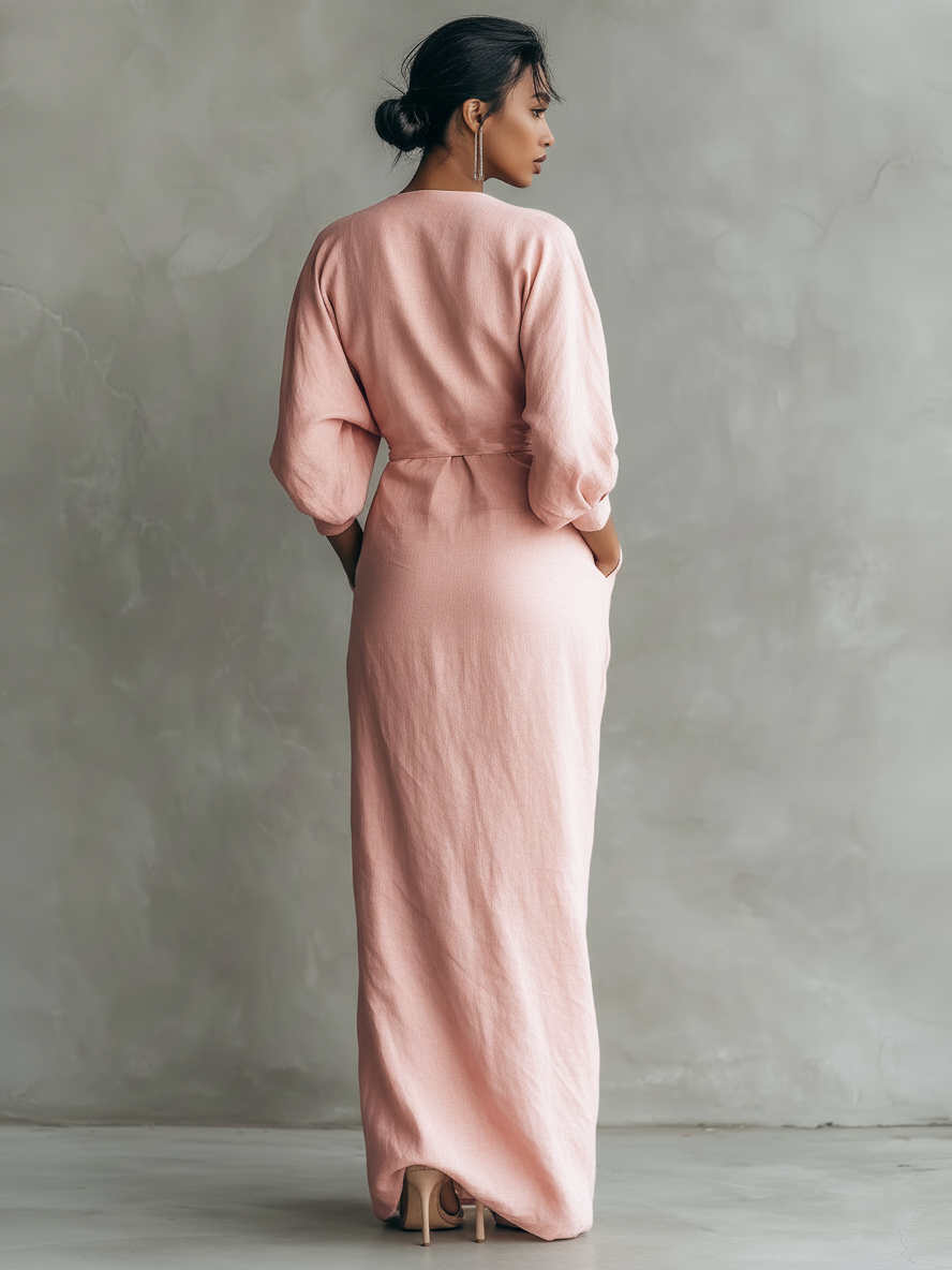 Roxa | Rosa Maxikleid mit V-Ausschnitt