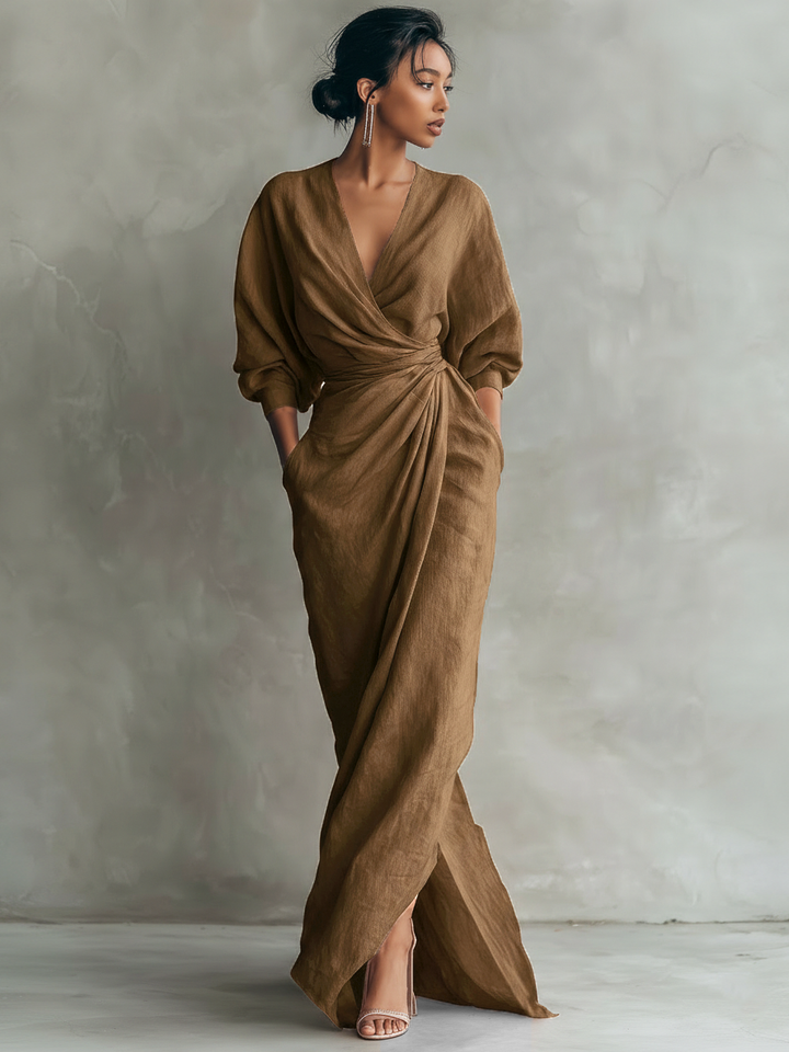 Roxa | Rosa Maxikleid mit V-Ausschnitt