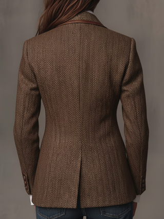 Blazer mit Fischgrätmuster und Print-Panel