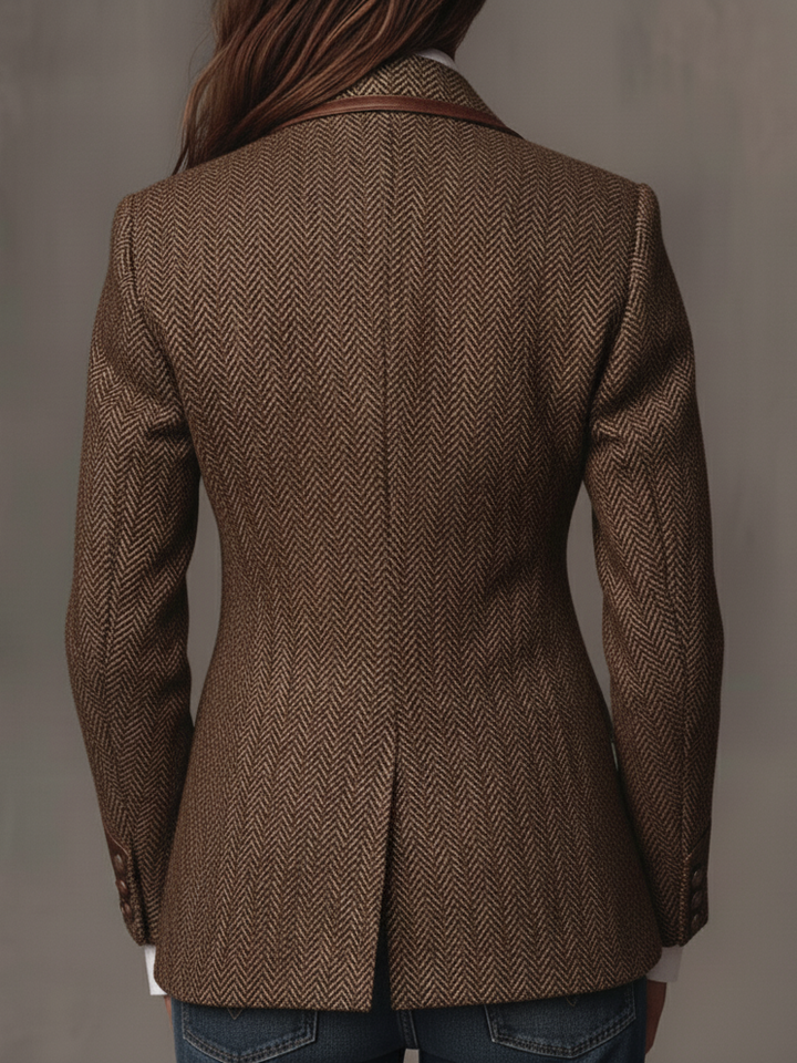 Blazer mit Fischgrätmuster und Print-Panel