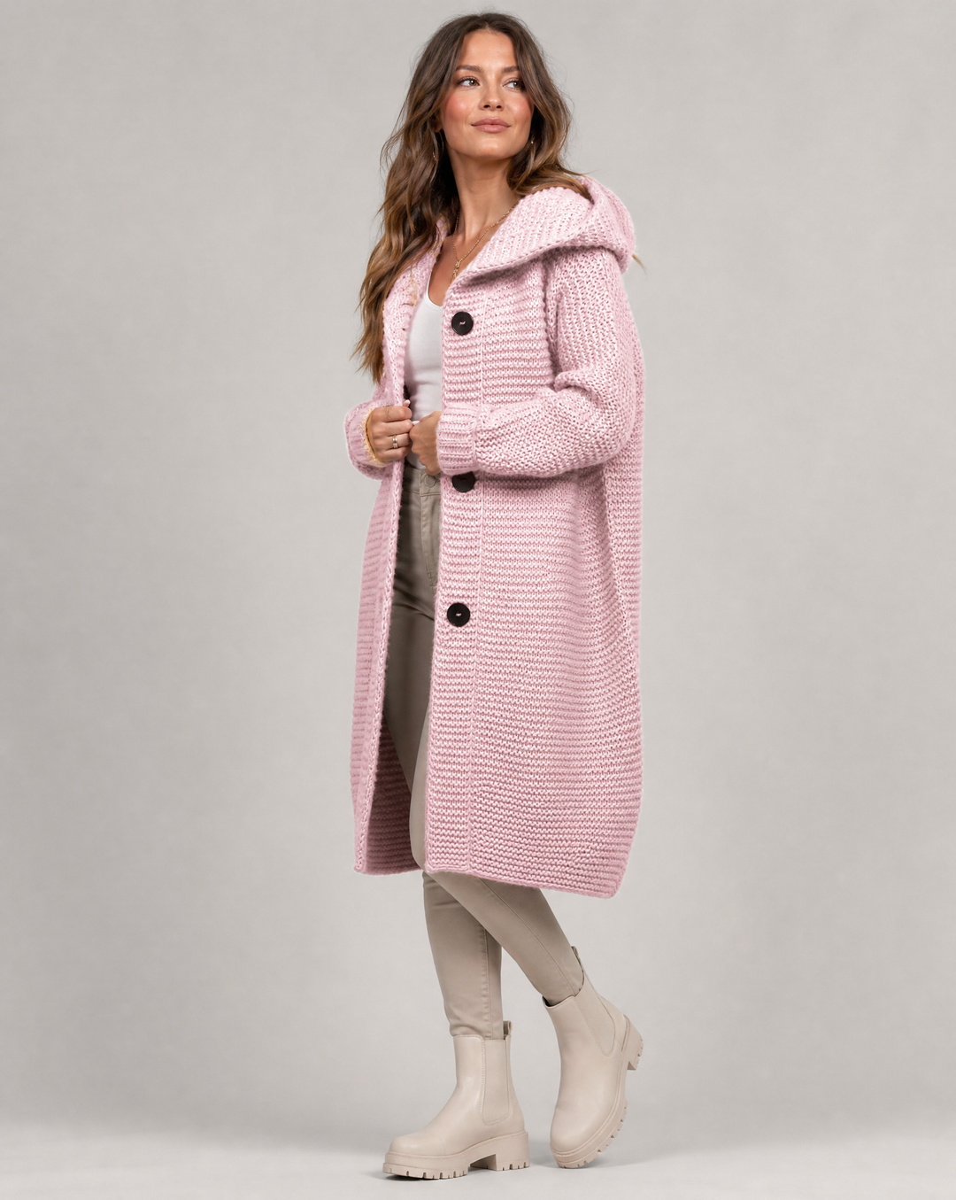 Oversized Kapuzen-Strickjacke für Damen