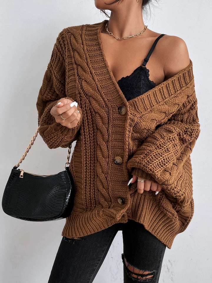 Oversized Zopfmuster-Strickjacke