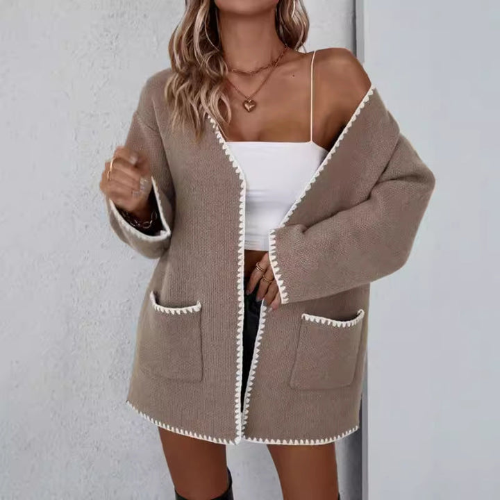 Offene Strickjacke mit langen Ärmeln – Taschen-Strickjacke