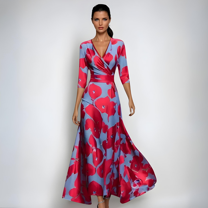 Sandra | Damen Fließendes Blumen Wickel Maxi Kleid