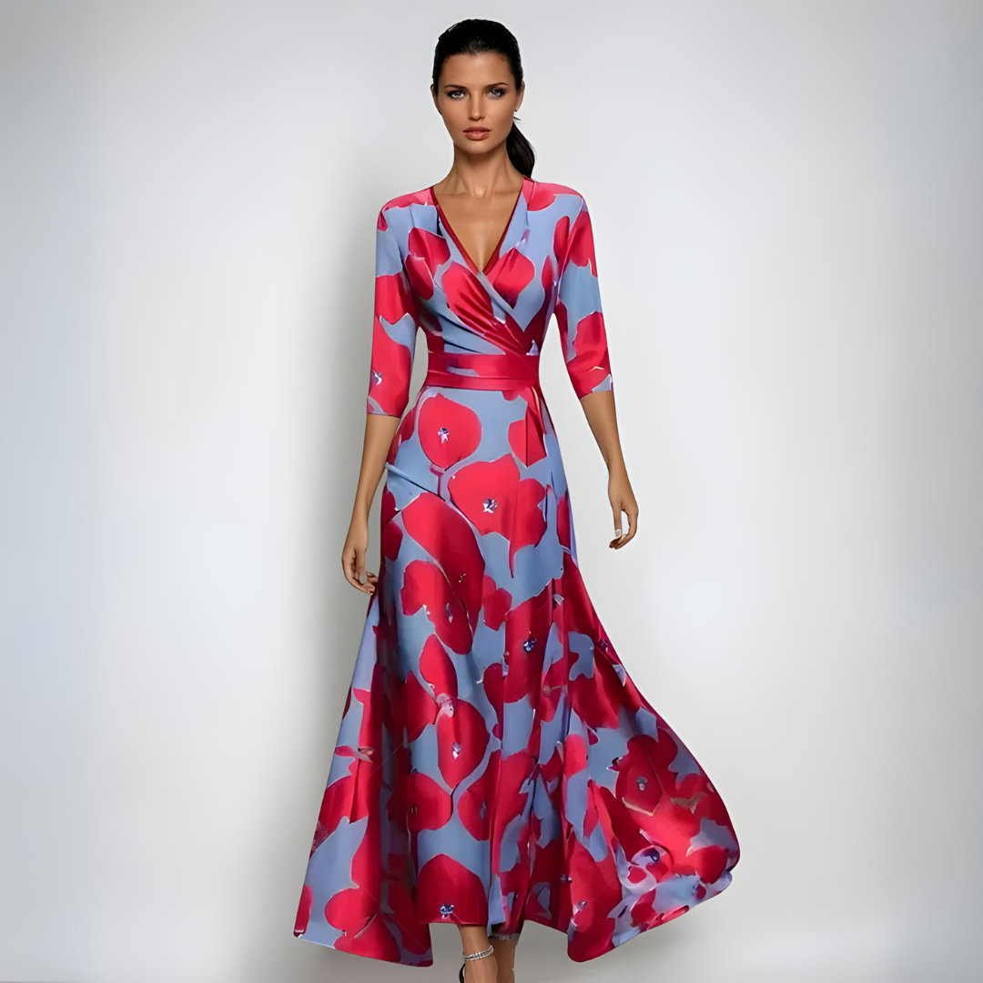 Sandra | Damen Fließendes Blumen Wickel Maxi Kleid