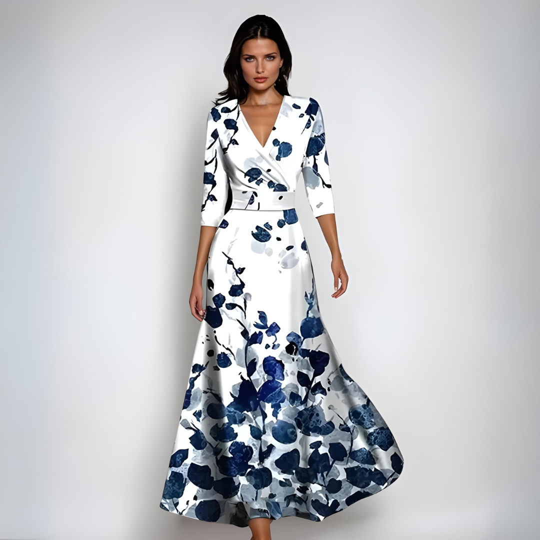 Sandra | Damen Fließendes Blumen Wickel Maxi Kleid