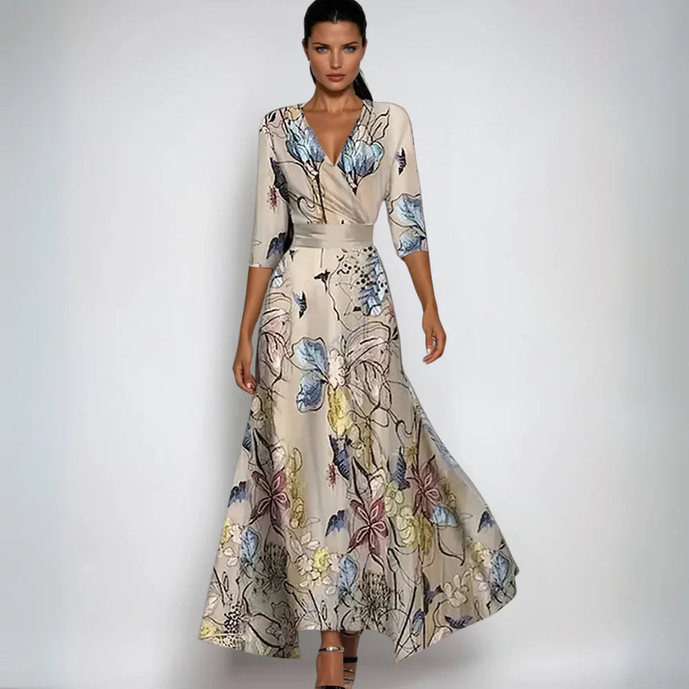 Sandra | Damen Fließendes Blumen Wickel Maxi Kleid