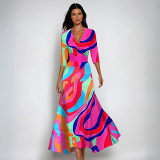 Sandra | Damen Fließendes Blumen Wickel Maxi Kleid