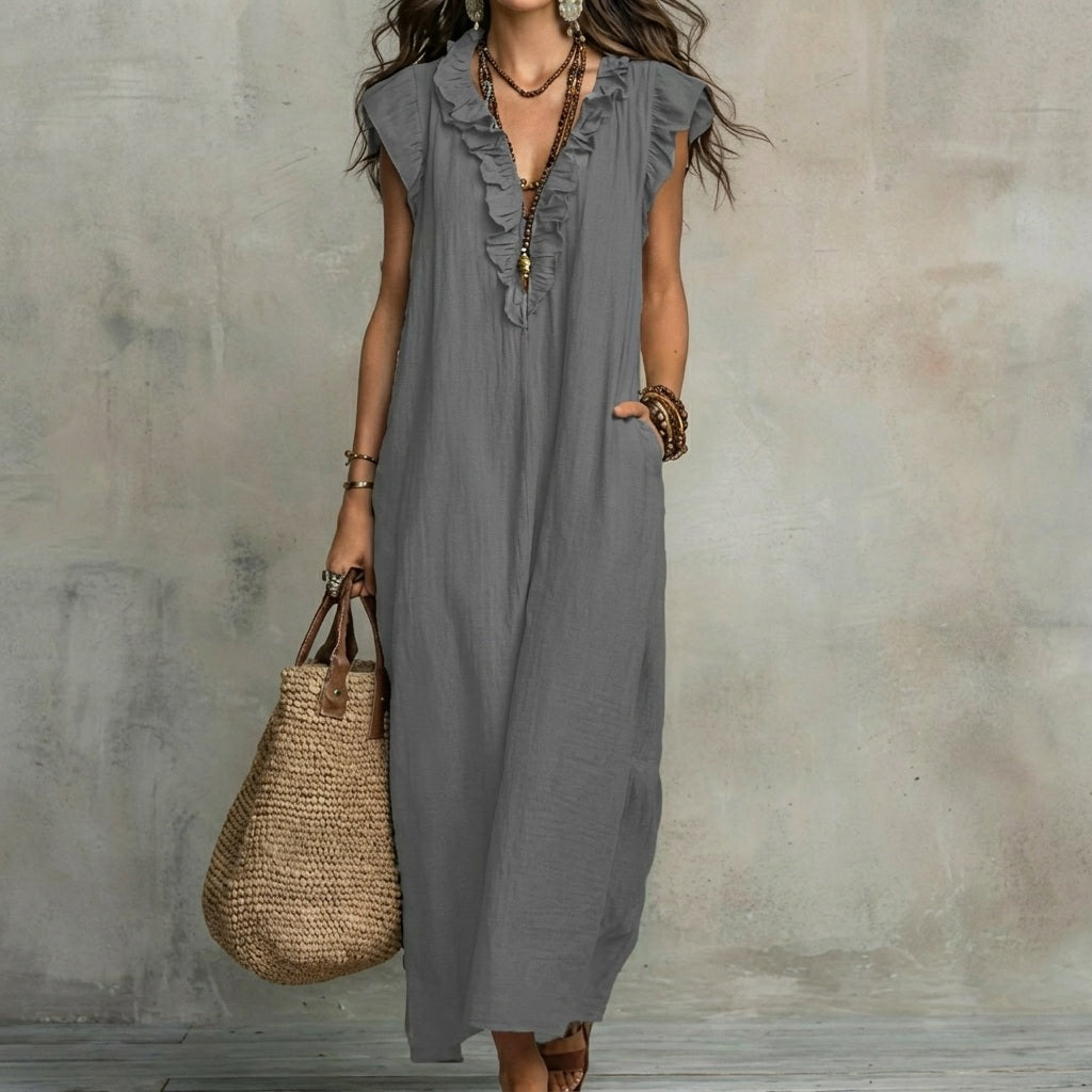 Josefina | Langes Kleid mit Leinenstruktur