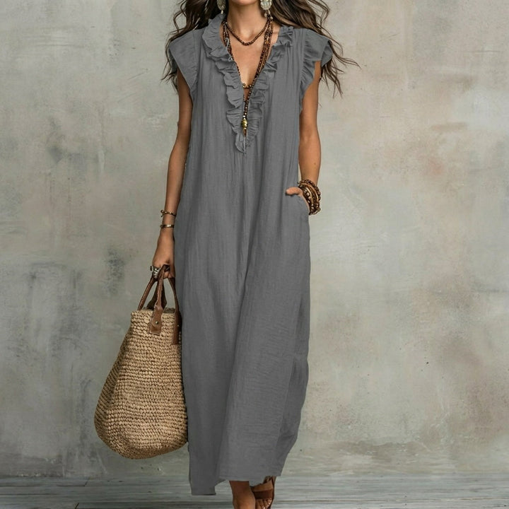 Josefina | Langes Kleid mit Leinenstruktur