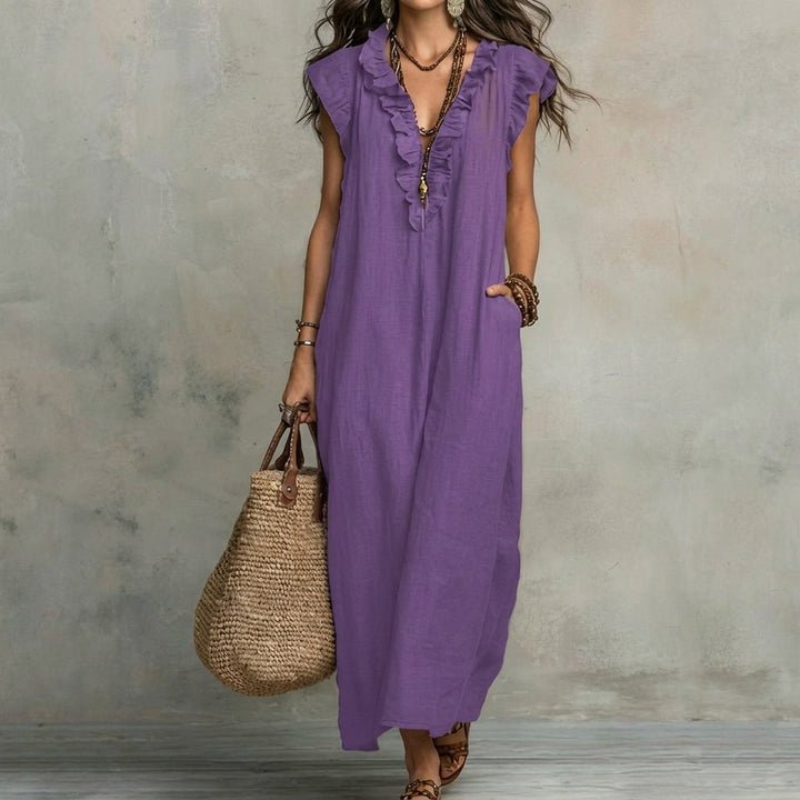 Josefina | Langes Kleid mit Leinenstruktur