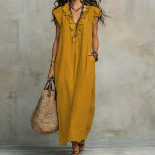 Josefina | Langes Kleid mit Leinenstruktur