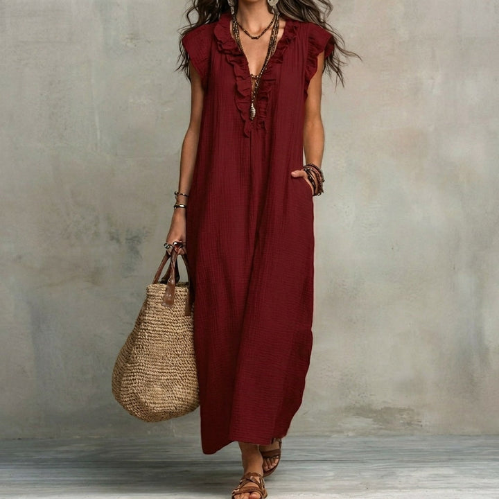 Josefina | Langes Kleid mit Leinenstruktur