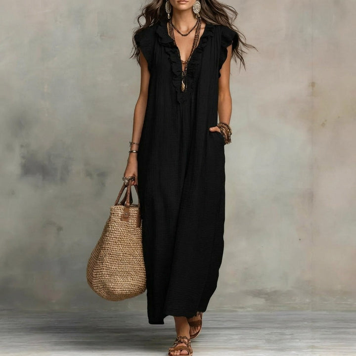 Josefina | Langes Kleid mit Leinenstruktur