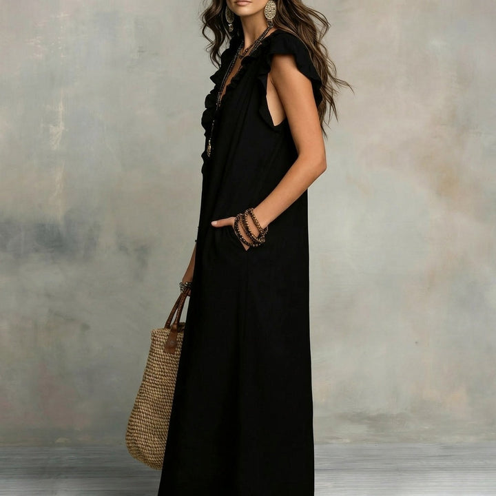 Josefina | Langes Kleid mit Leinenstruktur