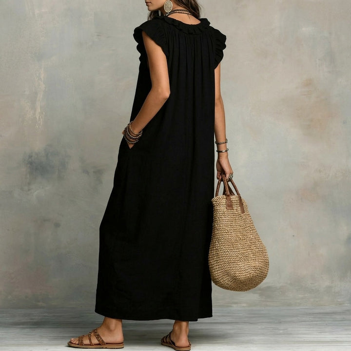 Josefina | Langes Kleid mit Leinenstruktur