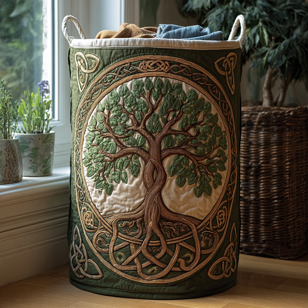 Lebensbaum – Gesteppter Wäschekorb